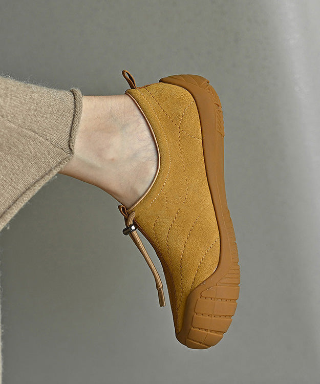 Yellow Suede Drawstring Splicing Flat Shoes