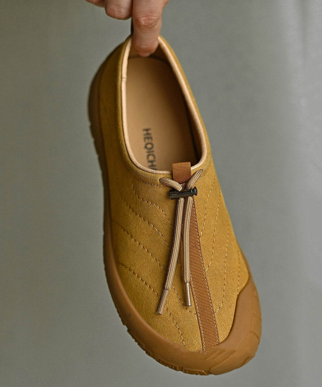 Yellow Suede Drawstring Splicing Flat Shoes
