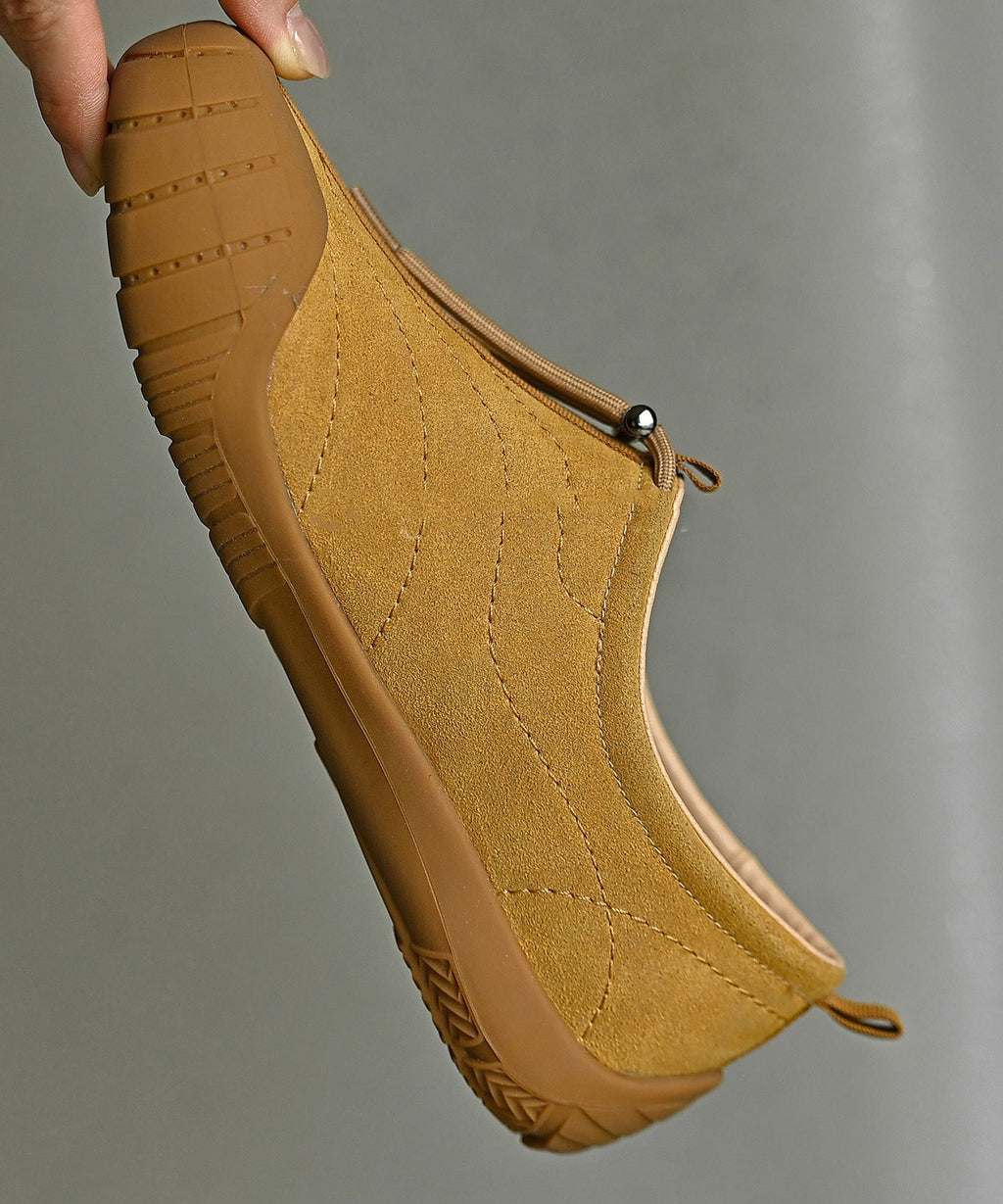 Yellow Suede Drawstring Splicing Flat Shoes