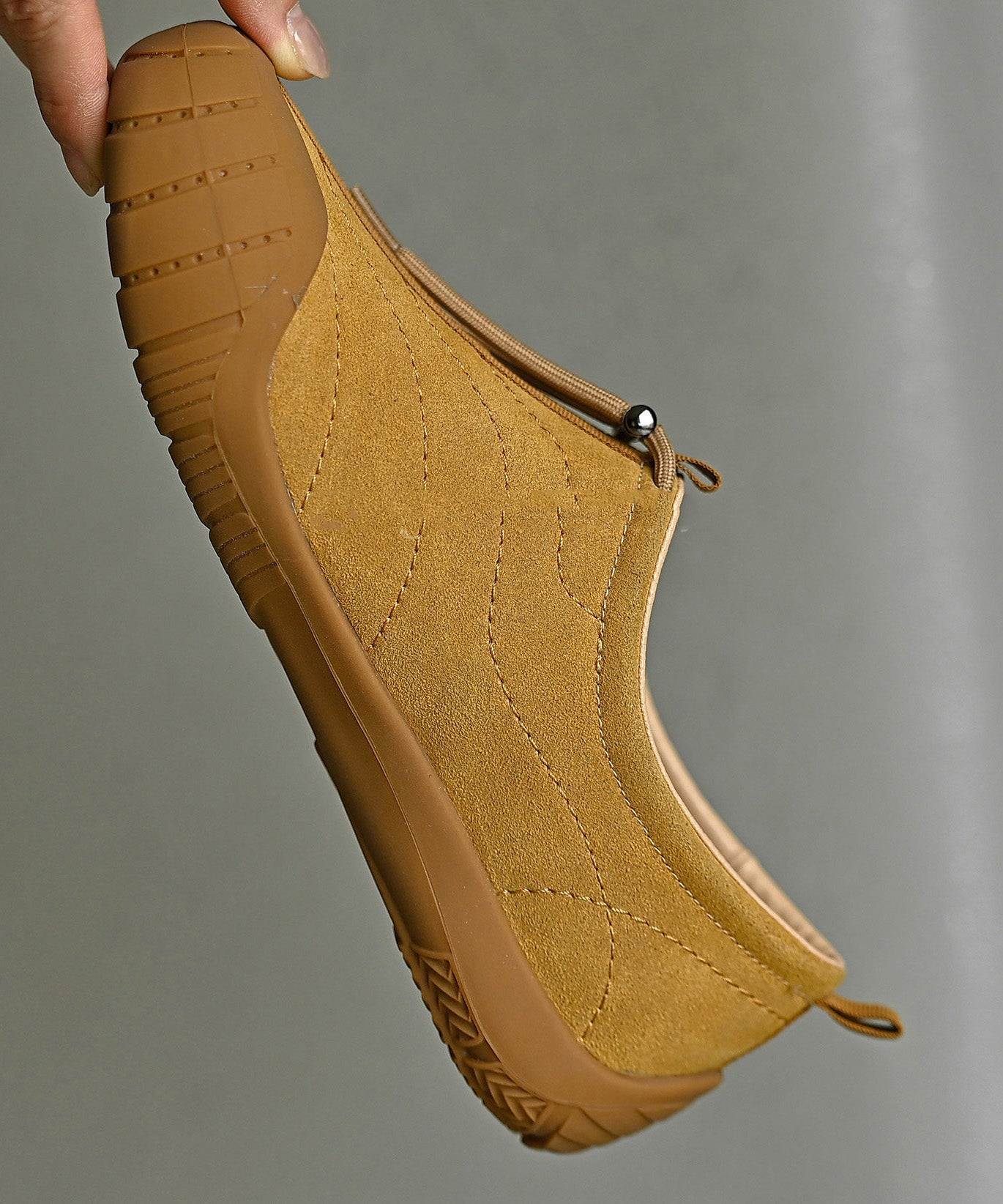 Yellow Suede Drawstring Splicing Flat Shoes