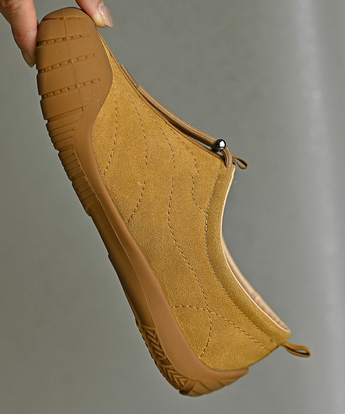 Yellow Suede Drawstring Splicing Flat Shoes