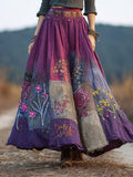 Boho Floral Embroidery Patchwork Vintage Art Women's Linen Flowy Maxi Dress
