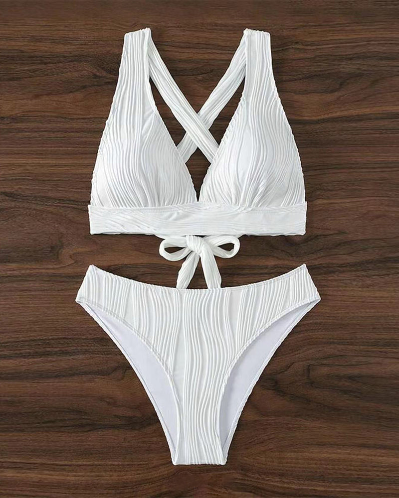 Single-colored, sexy bikini with deep V-neckline