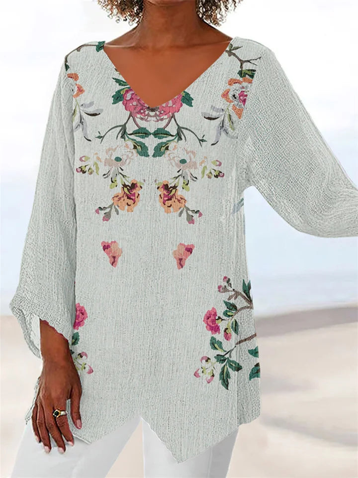 Printed, loose blouse with V-neckline