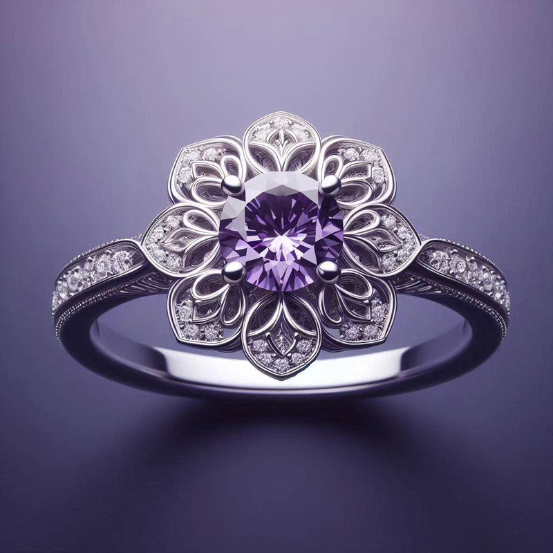 Exotic Violet Crystal Flower Ring