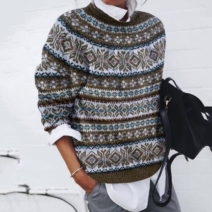 Vintage Fairman Island Snowflake Jacquard Contrast Pattern Sweater elevenforest