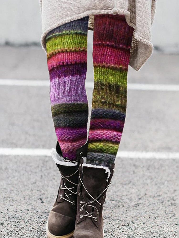 Forest Inspired Colorful Patchwork Knit Cozy Leggings elevenforest