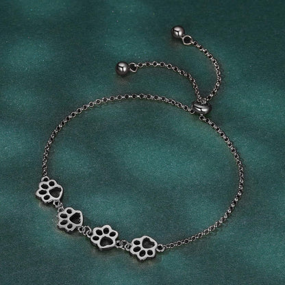 Sterling Silver Paw Print Bracelet ��� Adjustable Fit