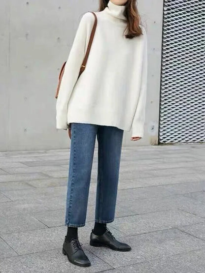 Cashmere Blend Turtleneck Sweater with Minimalist Silhouette in Taupe