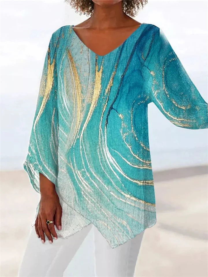 Printed, loose blouse with V-neckline