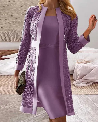 KS | Two-piece set - dress lace cardigan for women