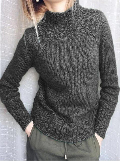 Cotton Pullover with Black Cable Knit Detail
