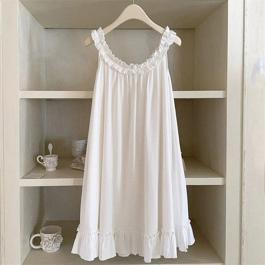 Vintage Ruffle Trim Linen Dress artswardrobe