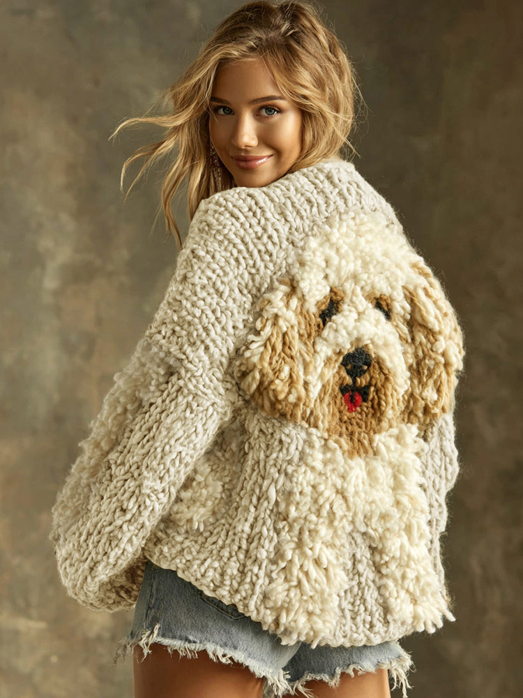 Cotton Cardigan with Fluffy Dog