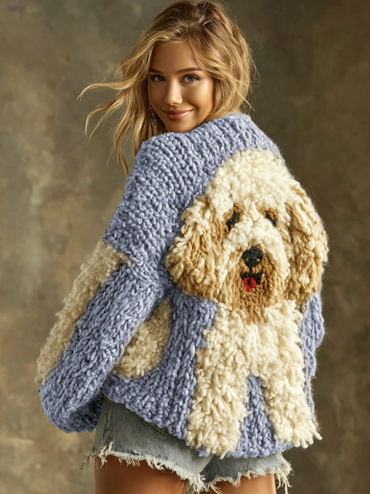 Vintage Fluffy Cute Dogs Felt Cozy Knit Sweater elevenforest