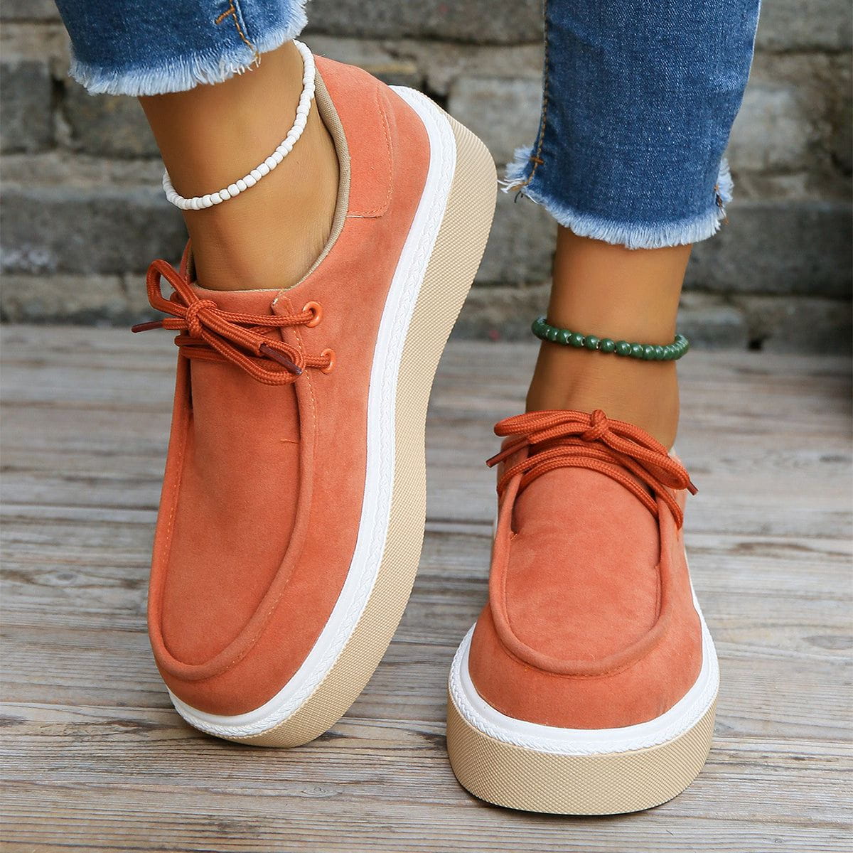 Womens lace-up flats with thick sole sneakers