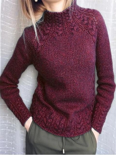Cotton Pullover with Black Cable Knit Detail
