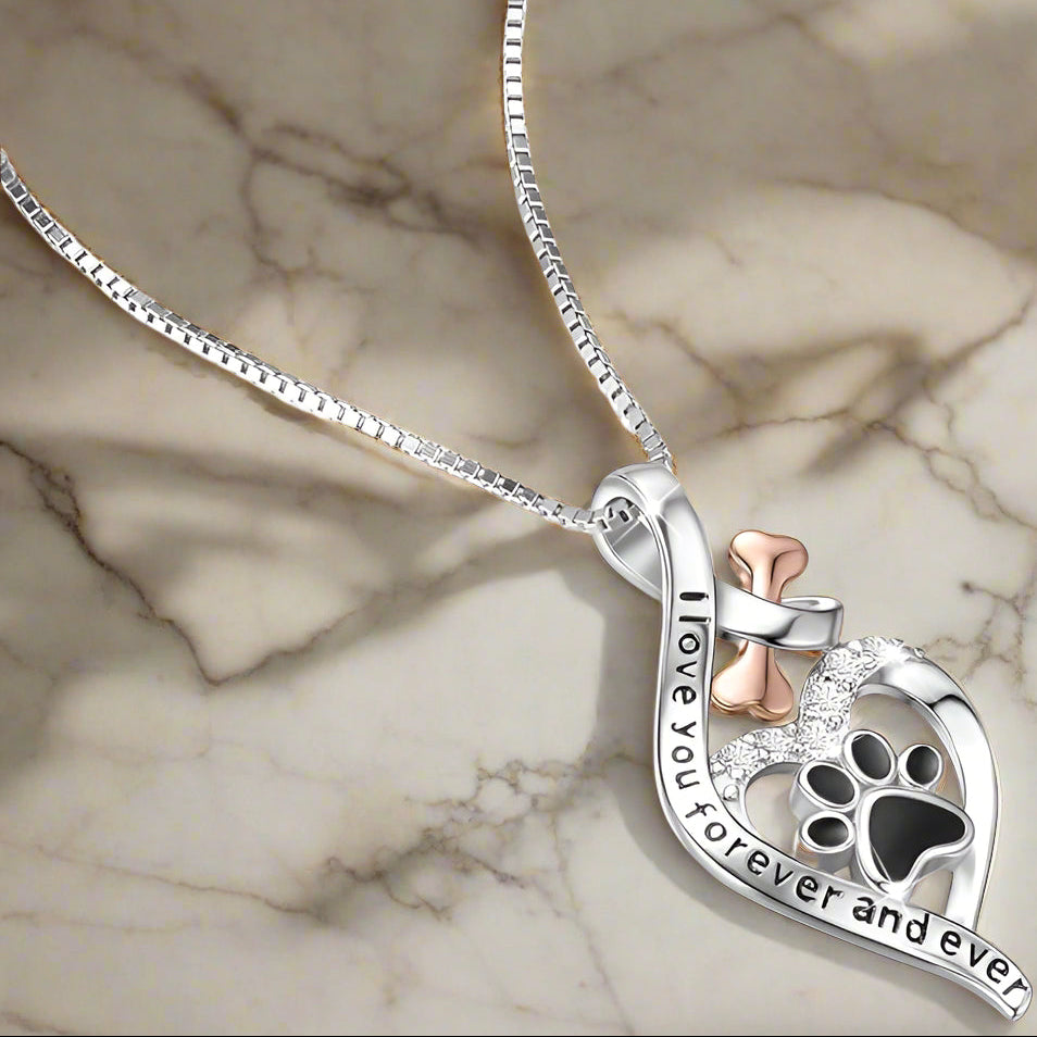 Lucky Paw Necklace With Heart, Bone & Infinity ��� ���Always In My Heart��� Pendant