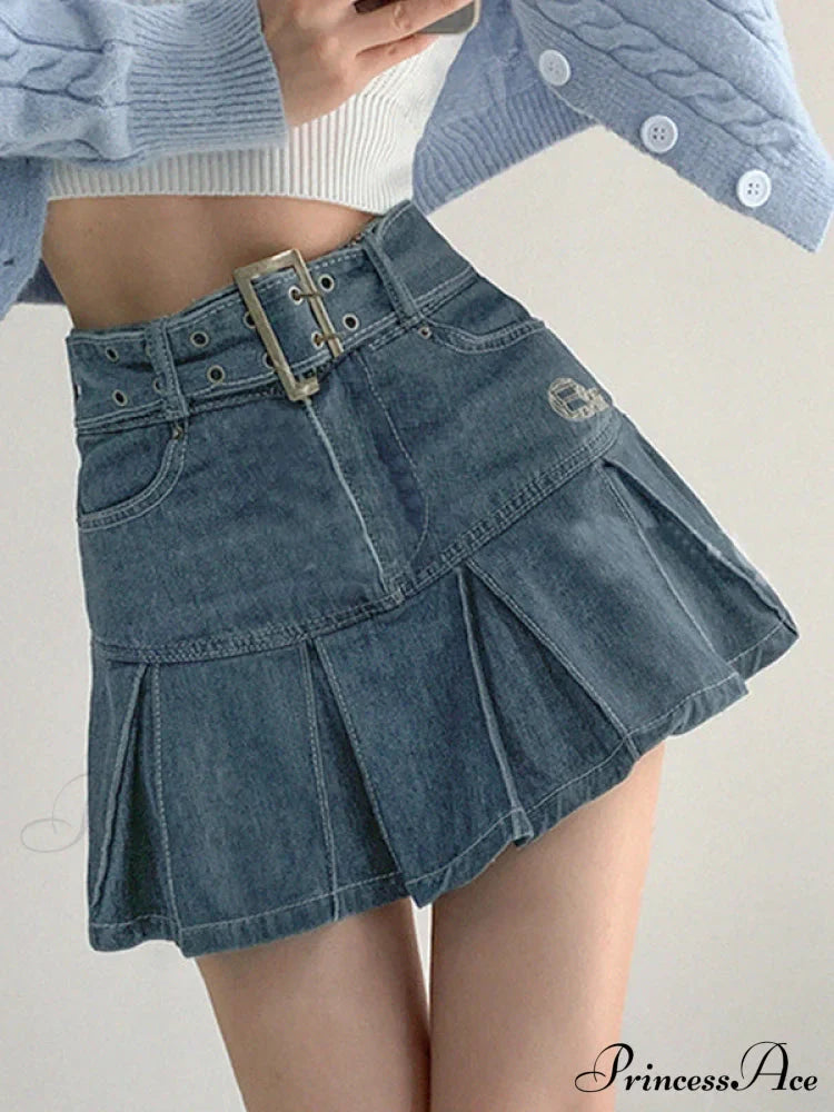 Buckle Belt Low Waist Denim Mini Skirt