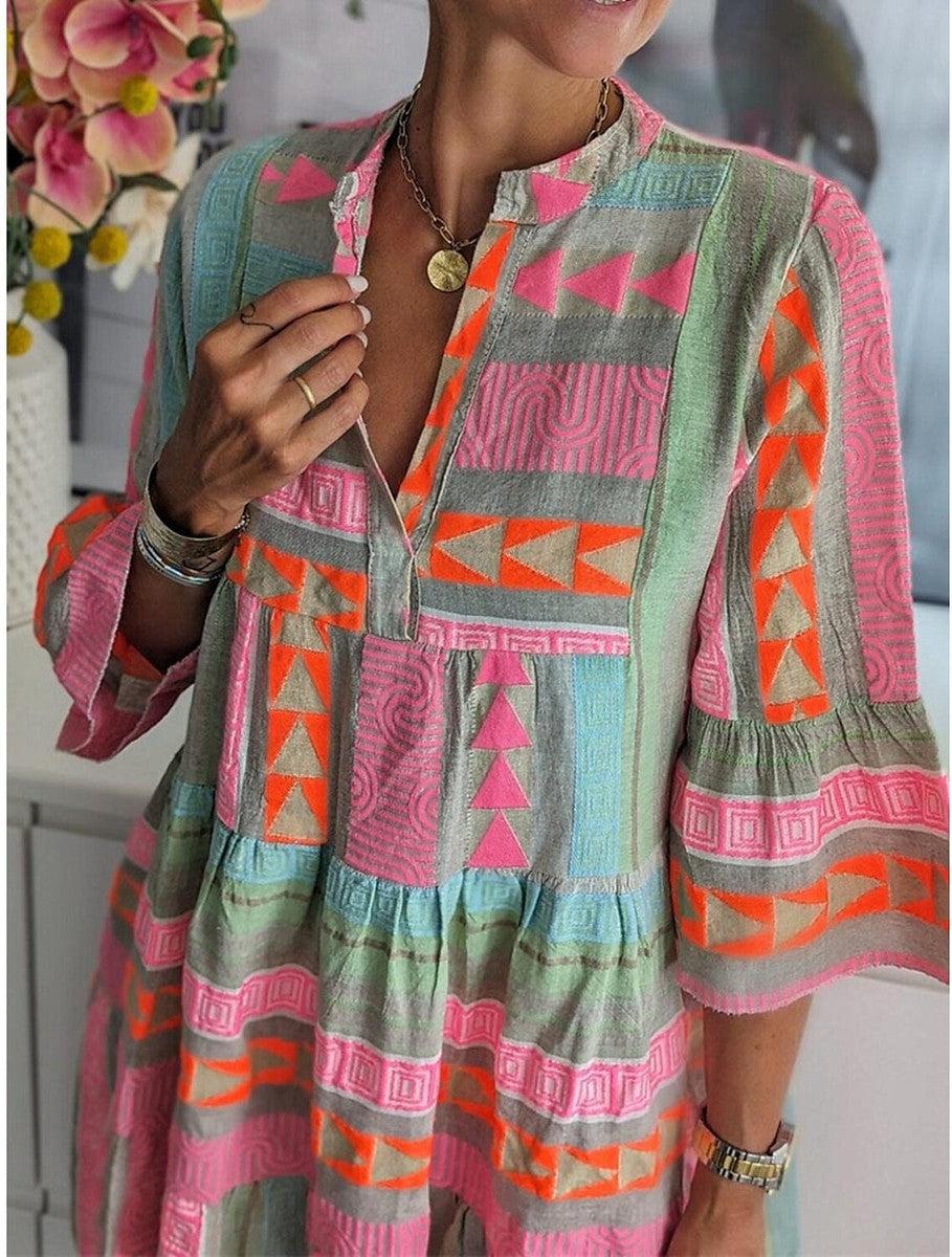 Printed dress with V-neckline