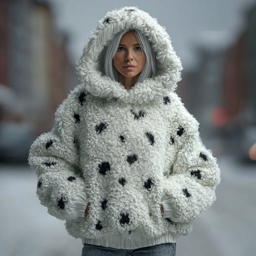 Comstylish Women's Cute Polka Dot Plush Warm Hoodie