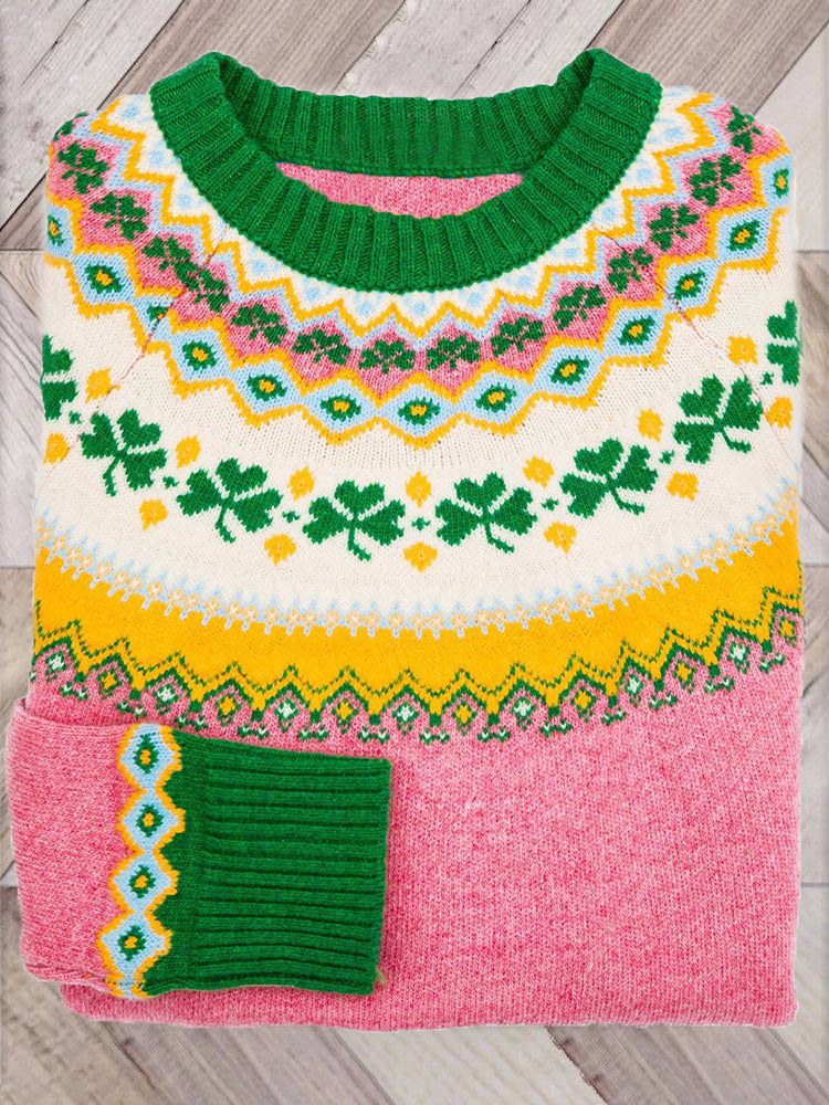 Shamrock Pattern Cozy Fair Isle Knit Sweater artswardrobe