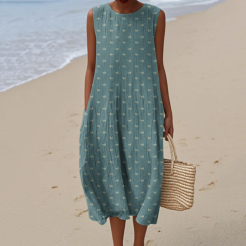 Vintage Loose Bayberry Strieart Sleeveless Cotton And Linen Tank Dress artswardrobe