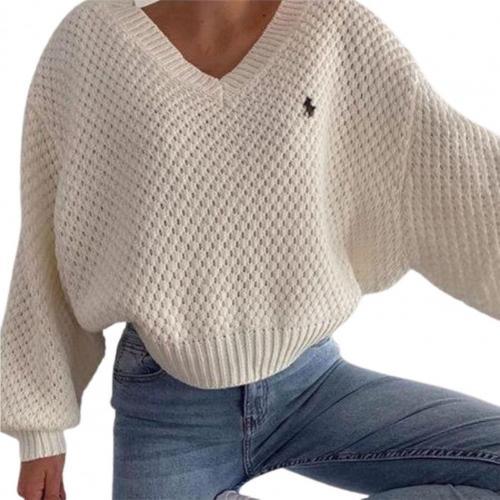 Cotton Open Knit Sweater with V-Neck and Textured Honeycomb Stitch