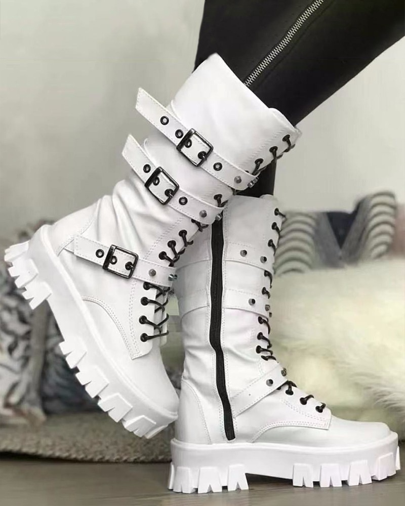 Boots with zipper and buckles