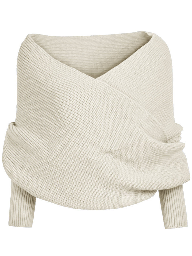 Vintage Wrap V Neck Cozy Knit Scarf Sweater artswardrobe