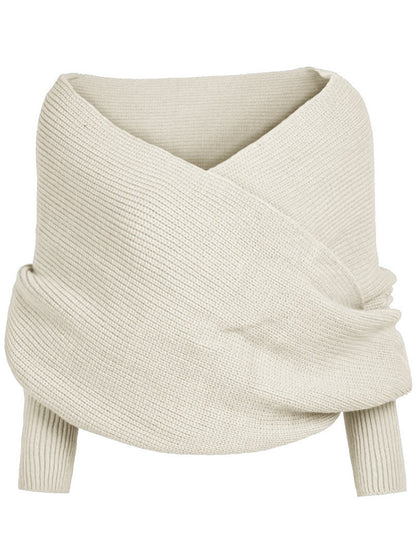 Vintage Wrap V Neck Cozy Knit Scarf Sweater artswardrobe
