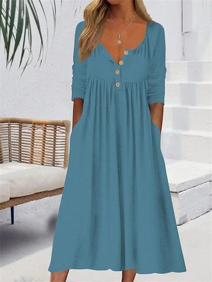 KS | Midi dress with V-neck and ruched pocket for women