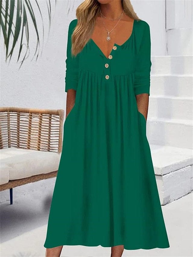 Midi dress with V-neck and ruched pocket for women