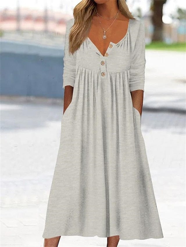 Midi dress with V-neck and ruched pocket for women