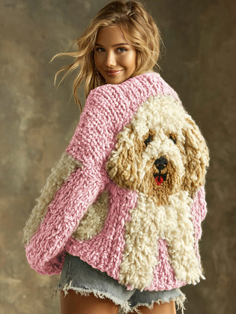 Cotton Cardigan with Fluffy Dog