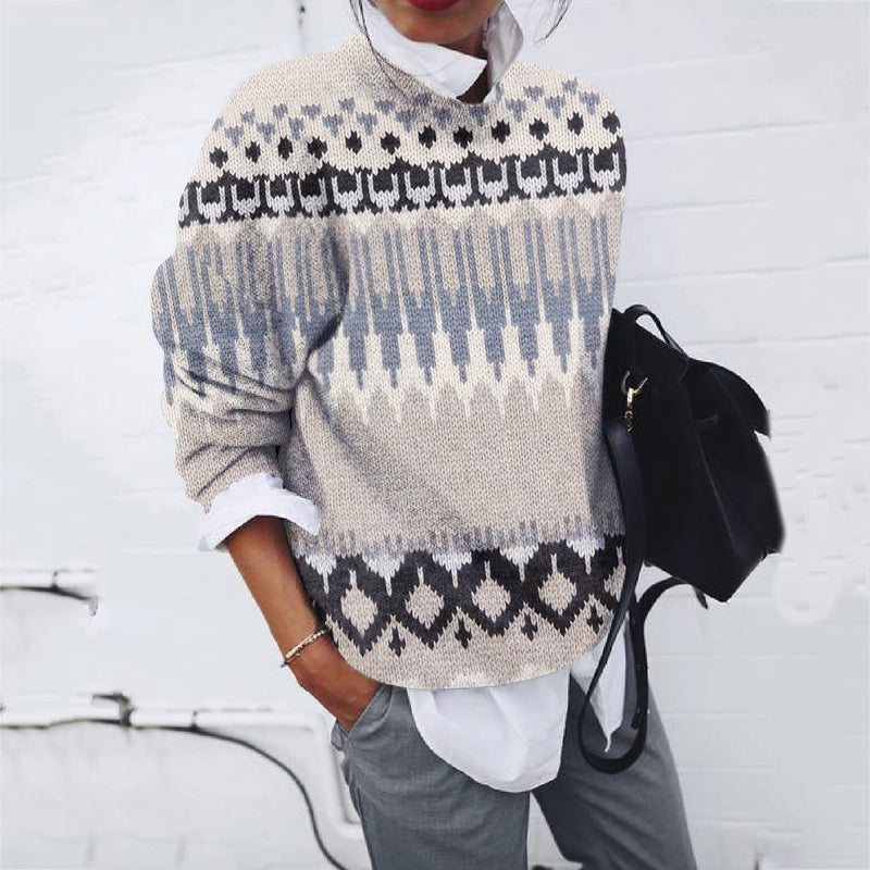 Cotton Sweater with Dual Tone Fair Isle Border Design