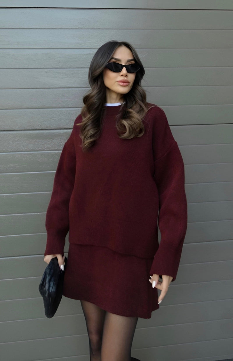 Cotton Sweater Dress with Burgundy Solid Design