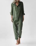 Long-sleeved jumpsuit with buttons and pockets