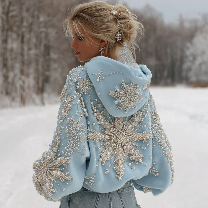 Cotton Pullover with Pearl Beaded Snowflake Design