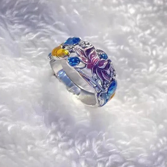 Blue Enamel Flower Ring