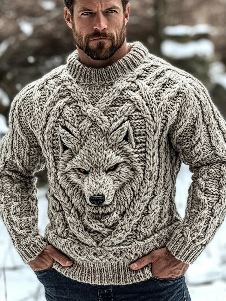 Men's Wolf Inspired Viking Celtic Jacquard Cozy Sweater elevenforest