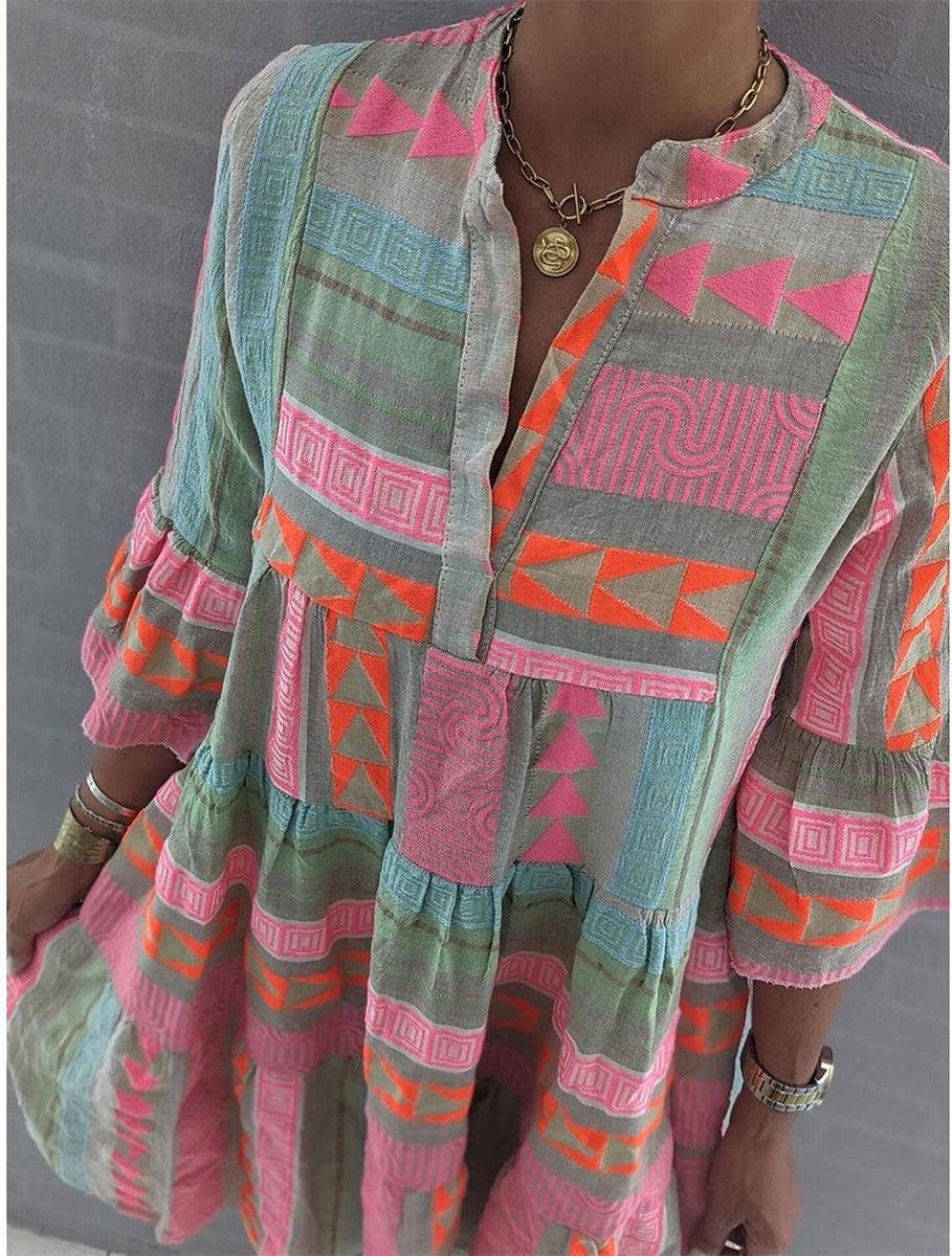 Printed dress with V-neckline