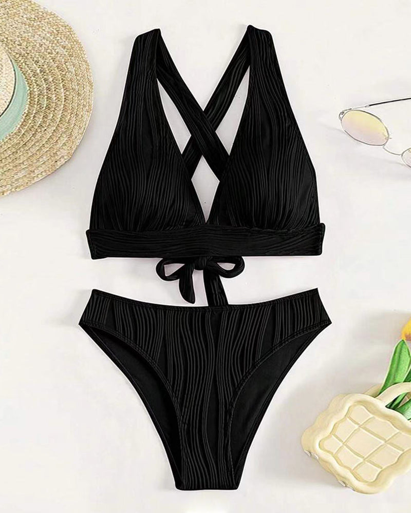 Single-colored, sexy bikini with deep V-neckline