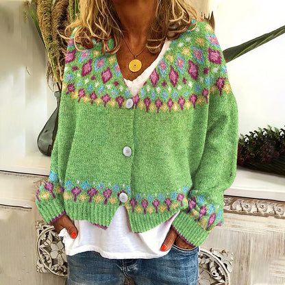 Fairman Island Geometric Contrast Button Cardigan elevenforest
