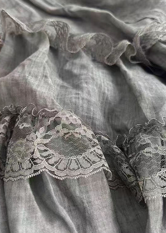 Grey Lace Elastic Waist Cotton Skirts Summer