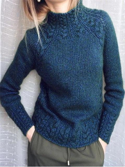 Cotton Pullover with Black Cable Knit Detail