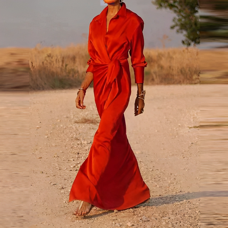 Long-sleeved maxi dress with turn-ups and a slim fit
