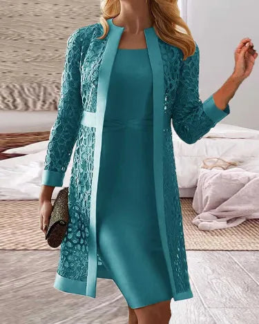 KS | Two-piece set - dress lace cardigan for women