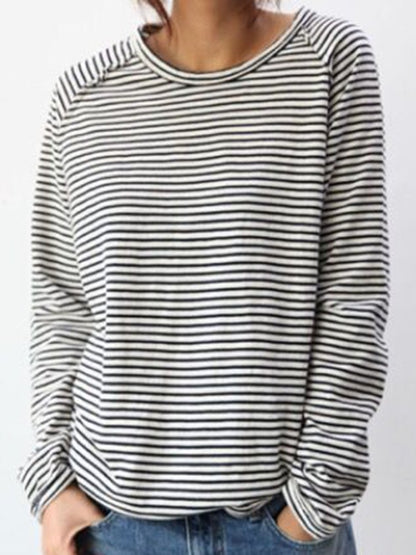Cotton Jersey Top with Classic Horizontal Stripes and Crew Neck