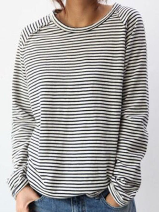 Cotton Jersey Top with Classic Horizontal Stripes and Crew Neck